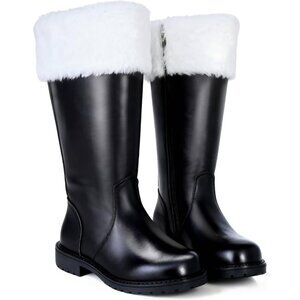 Men's Black Santa Claus Premium Faux Leather Wide Calf Santa Combat Shoes